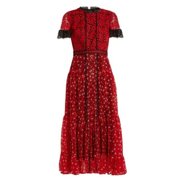 SALONI Red Embroidered Lace Andie Midi Dress Size 2 - Picture 1 of 13
